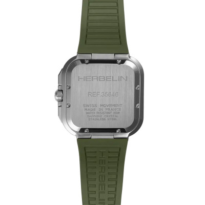 Vue dos de la Montre Herbelin Cap Camarat Square – Chronographe – Kaki & FKM