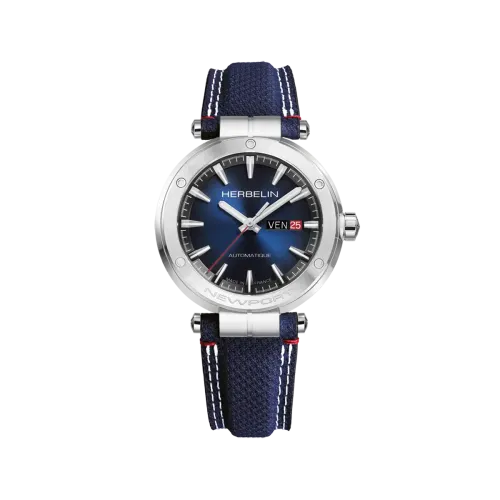 Vue intégrale de la Montre Herbelin Newport – Automatique & Day Date – Textile Bleu