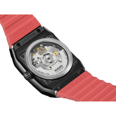 Vue de dos de la montre Montre Anatom Automatic Cadran Rouge Bracelet Caoutchouc Rouge