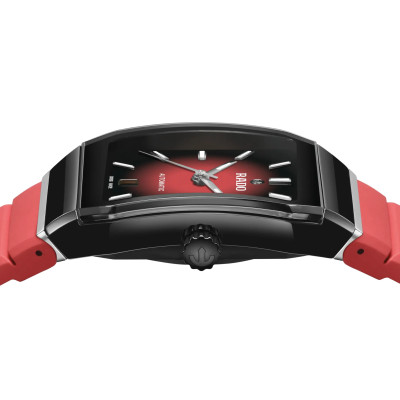 Vue profil de la montre Montre Anatom Automatic Cadran Rouge Bracelet Caoutchouc Rouge