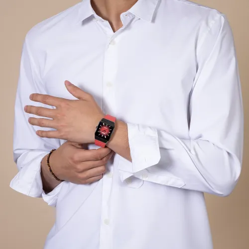 Photo montrant l'intégralité de la montre Montre Anatom Automatic Cadran Rouge Bracelet Caoutchouc Rouge
