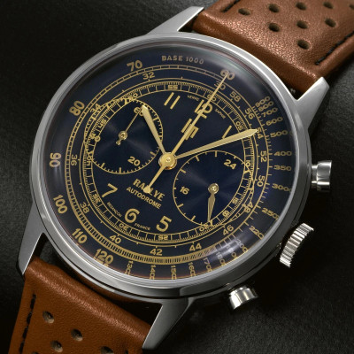 Zoom détaillé sur la Montre Lip Rallye Méca-Quartz Chronograph 40 Mm Cadran Noir Bracelet Cuir Marron