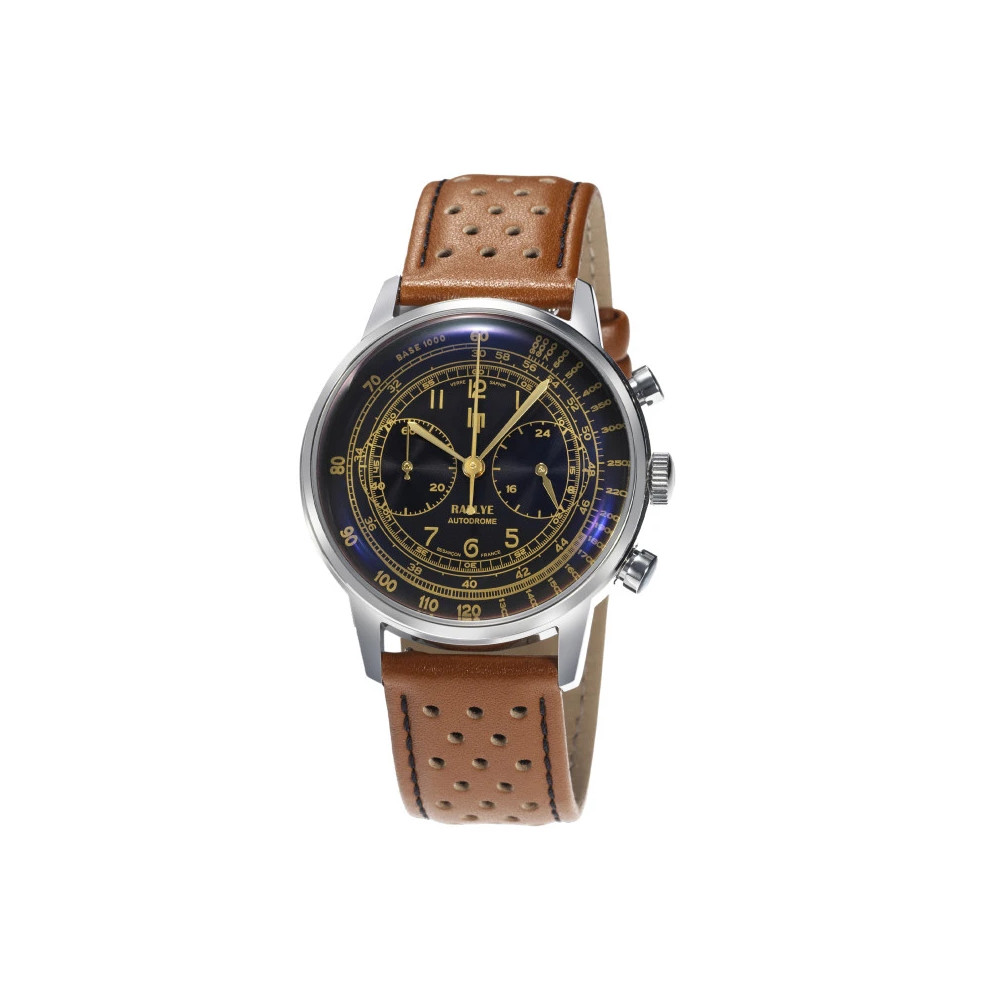 Photo montrant l'intégralité de la Montre Lip Rallye Méca-Quartz Chronograph 40 Mm Cadran Noir Bracelet Cuir Marron