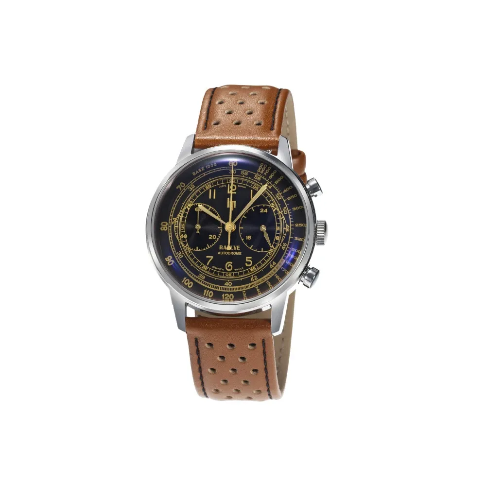 Photo montrant l'intégralité de la Montre Lip Rallye Méca-Quartz Chronograph 40 Mm Cadran Noir Bracelet Cuir Marron