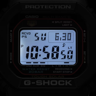 Photo montrant la fonctionnalité luminescente de la montre Casio G-Shock GW-M5610U-1ER