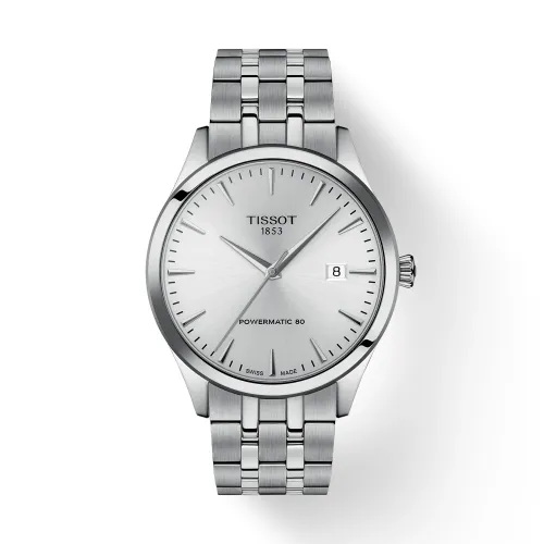 Photo montrant l'intégralité de la montre Tissot Classic Dream 40mm, cadran et bracelet argent