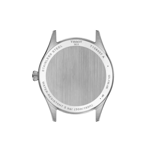 Photo montrant l'intégralité de la montre Tissot Classic Dream 40mm, cadran noir, bracelet argent.