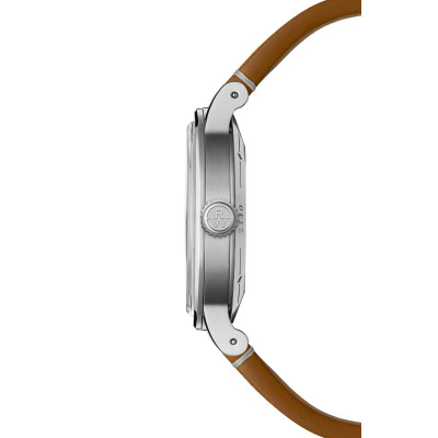 Vue profil de la montre Montre Raymond Weil Millesime Small Seconds 35 mm, cadran anthracite, bracelet cuir marron