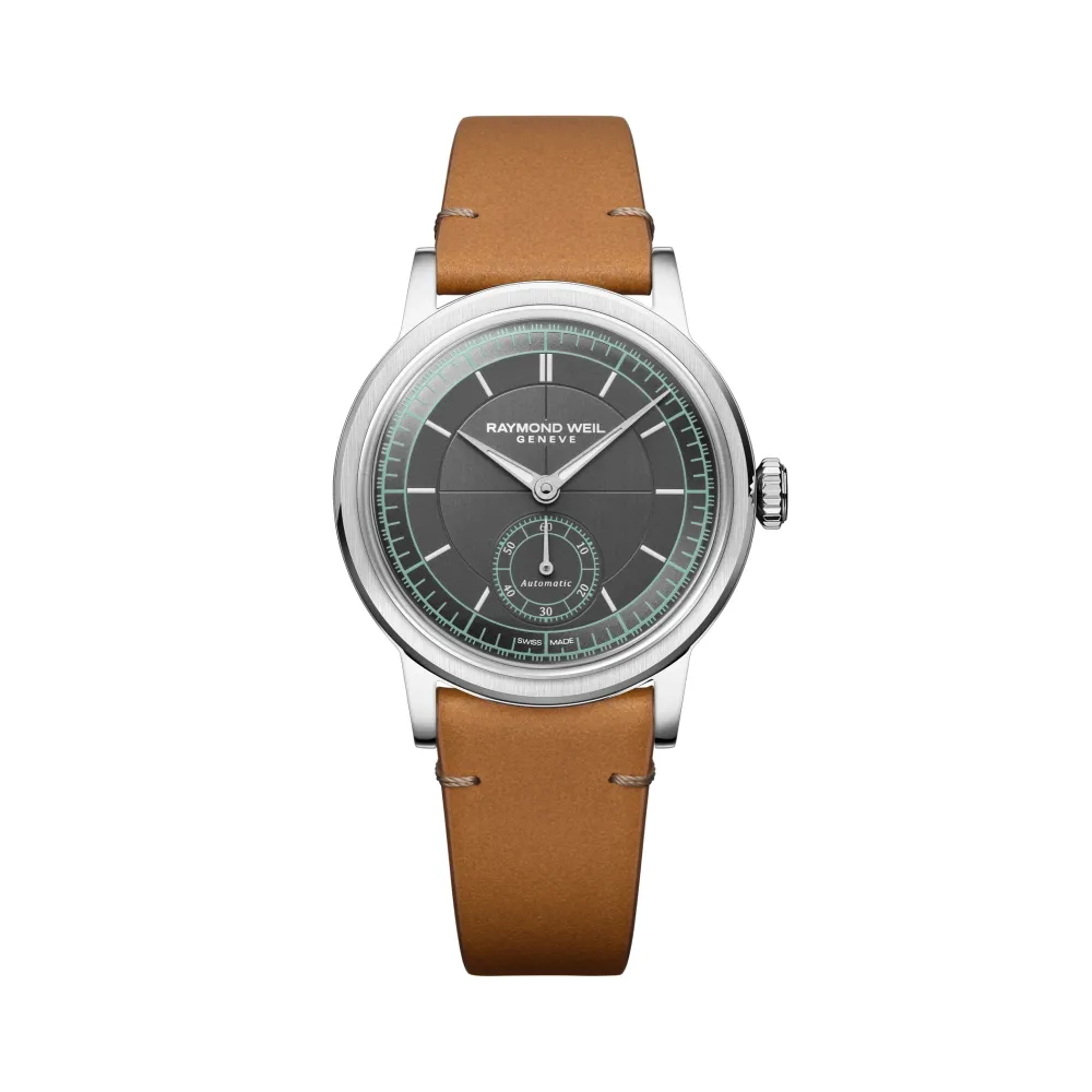 MONTRE RAYMOND WEIL MILLESIME SMALL SECONDS 35 MM, CADRAN ANTHRACITE BRACELET CUIR MARRON