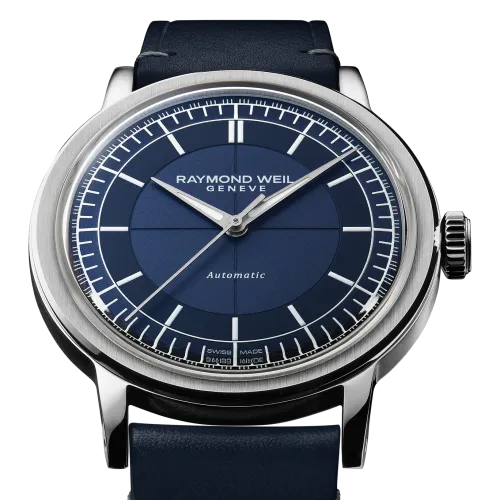 MONTRE RAYMOND WEIL MILLESIME SMALL SECONDS 35 MM, CADRAN BLEU BRACELET CUIR BLEU