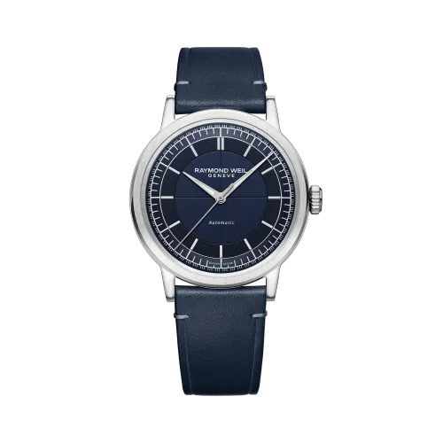 MONTRE RAYMOND WEIL MILLESIME SMALL SECONDS 35 MM, CADRAN BLEU BRACELET CUIR BLEU