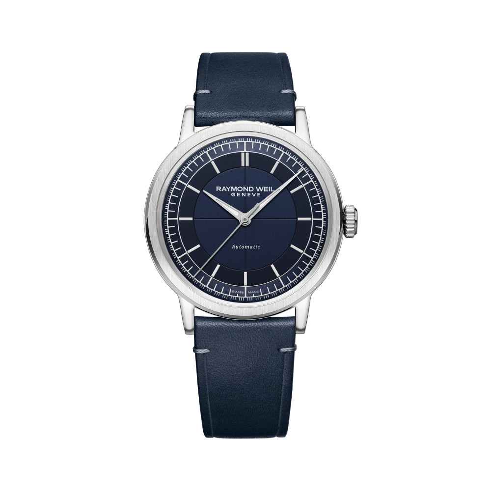 MONTRE RAYMOND WEIL MILLESIME SMALL SECONDS 35 MM, CADRAN BLEU BRACELET CUIR BLEU