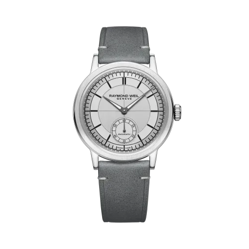 MONTRE RAYMOND WEIL MILLESIME SMALL SECONDS 35 MM, CADRAN GRIS BRACELET CUIR GRIS
