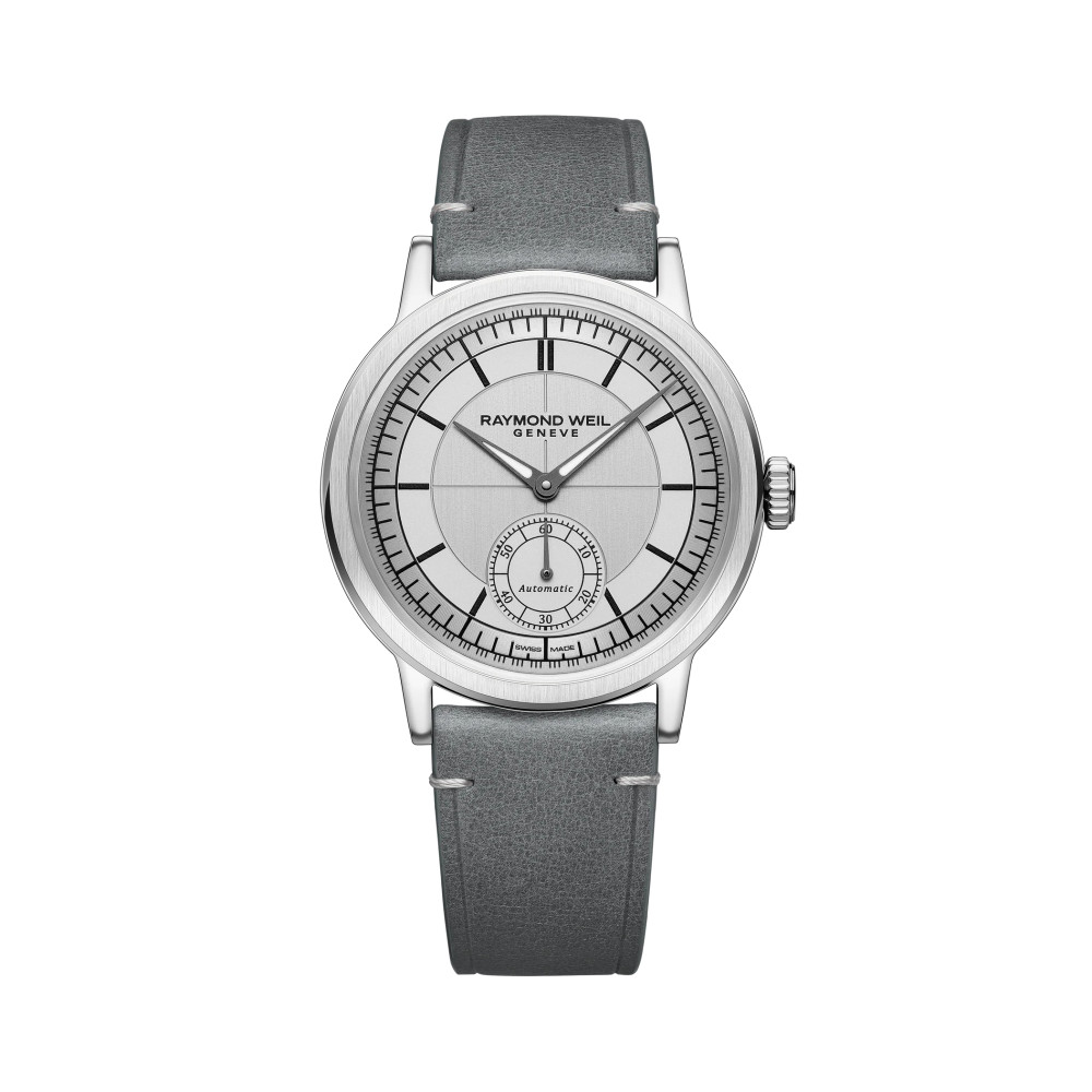 MONTRE RAYMOND WEIL MILLESIME SMALL SECONDS 35 MM, CADRAN GRIS BRACELET CUIR GRIS