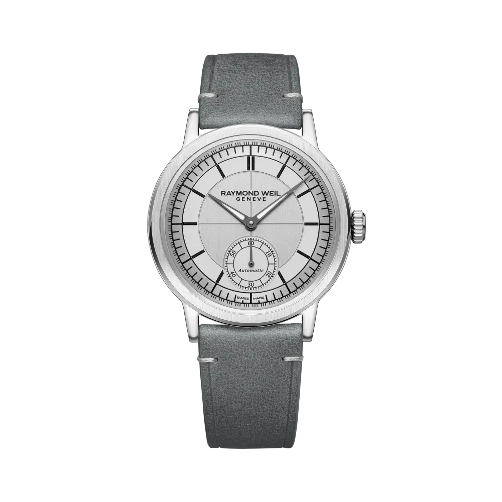 MONTRE RAYMOND WEIL MILLESIME SMALL SECONDS 35 MM, CADRAN GRIS BRACELET CUIR GRIS