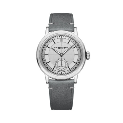 MONTRE RAYMOND WEIL MILLESIME SMALL SECONDS 35 MM, CADRAN GRIS BRACELET CUIR GRIS