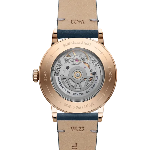 Photo montrant l'intégralité de la montre Montre Raymond Weil Millesime Moonphase, Cadran Argenté, Bracelet Cuir Bleu Marine