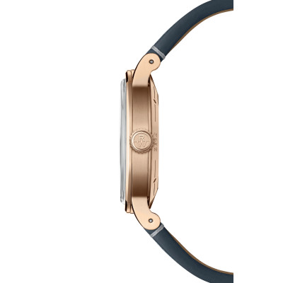 Vue profil de la montre Montre Raymond Weil Millesime Moonphase, Cadran Argenté, Bracelet Cuir Bleu Marine