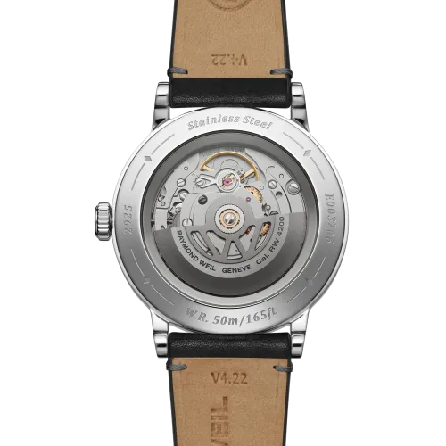 Photo montrant l'intégralité de la montre Montre Raymond Weil Millesime Central Seconds 39 mm, cadran anthracite, bracelet noir