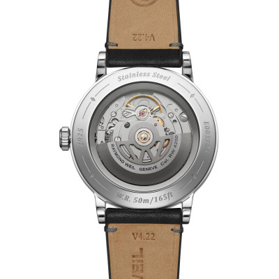 Vue de dos de la montre Montre Raymond Weil Millesime Central Seconds 39 mm, cadran anthracite, bracelet noir