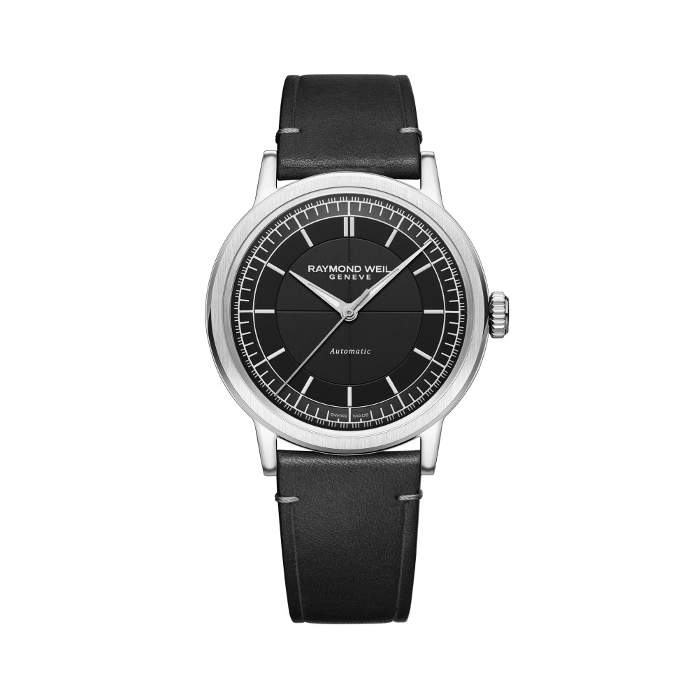 Photo montrant l'intégralité de la montre Montre Raymond Weil Millesime Central Seconds 39 mm, cadran anthracite, bracelet noir