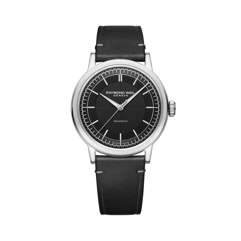 Photo montrant l'intégralité de la montre Montre Raymond Weil Millesime Central Seconds 39 mm, cadran anthracite, bracelet noir