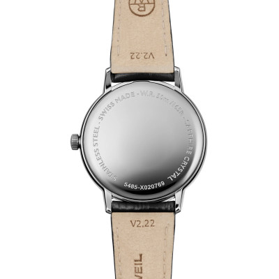 vue de dos de la montre toccata classic 39 mm, white dial, bracelet cuir noir