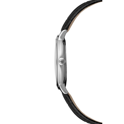 vue profil de la montre toccata classic 39 mm, white dial, bracelet cuir noir