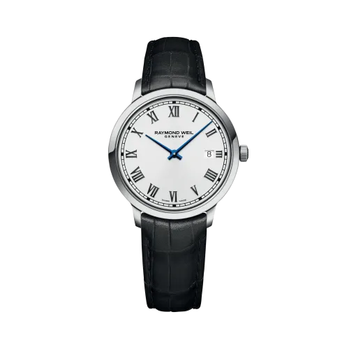 Photo montrant l'intégralité de la montre toccata classic 39 mm, white dial, bracelet cuir noir