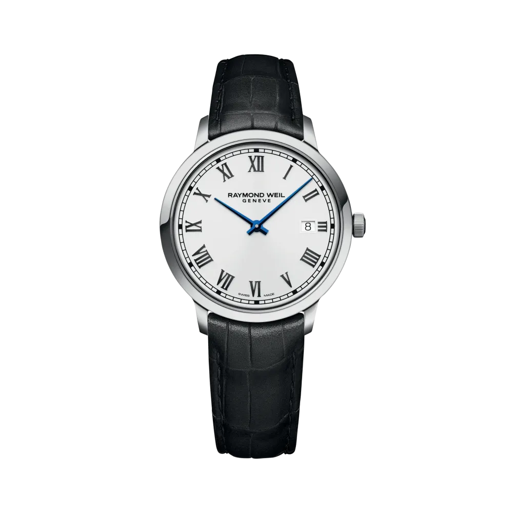 Photo montrant l'intégralité de la montre toccata classic 39 mm, white dial, bracelet cuir noir