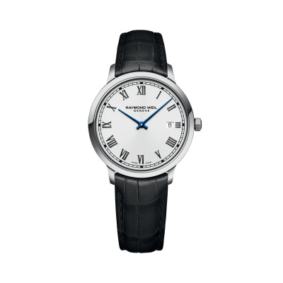 Photo montrant l'intégralité de la montre toccata classic 39 mm, white dial, bracelet cuir noir