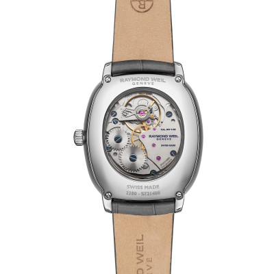 MONTRE RAYMOND WEIL TOCCATA HERITAGE, CADRAN ARGENT VIEILLI, BRACELET CUIR GRIS