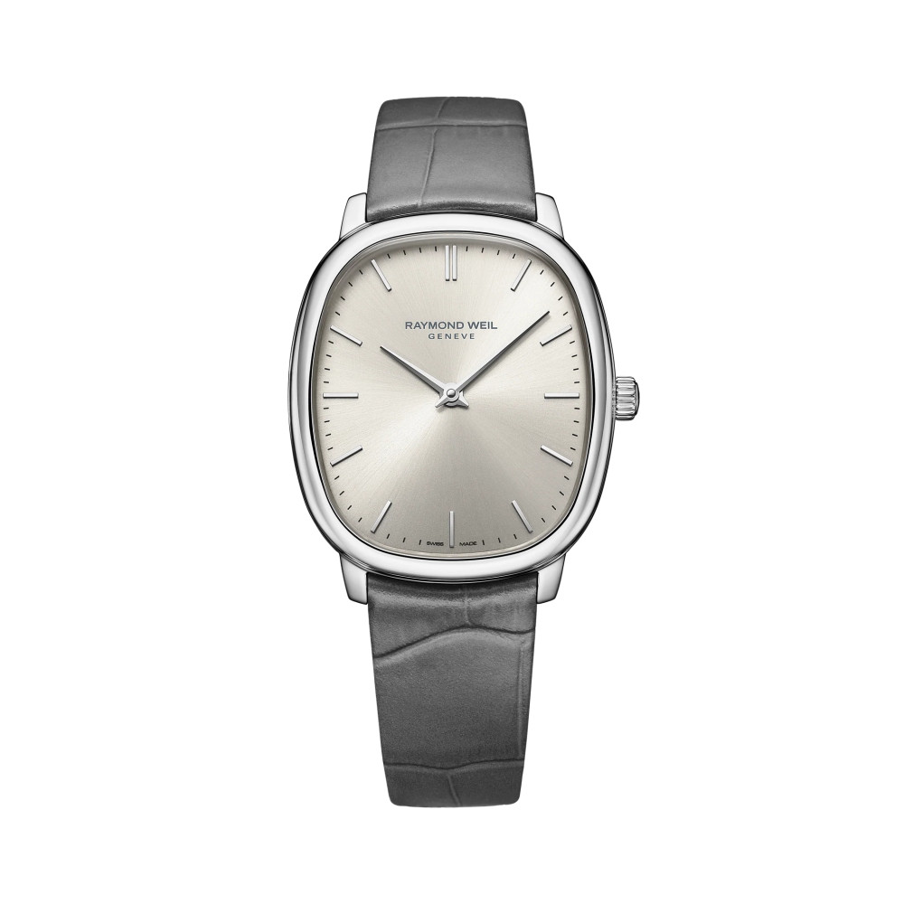 MONTRE RAYMOND WEIL TOCCATA HERITAGE, CADRAN ARGENT VIEILLI, BRACELET CUIR GRIS