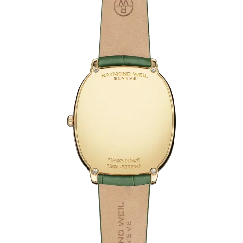 MONTRE RAYMOND WEIL TOCCATA HERITAGE, CADRAN ARGENT VIEILLI, BRACELET CUIR VERT
