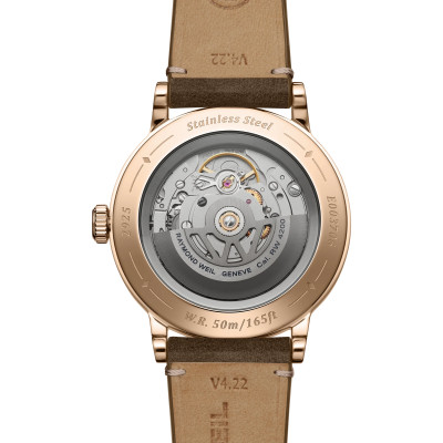 MONTRE RAYMOND WEIL MILLESIME CENTRAL SECONDS 39 MM, CADRAN ARGENTÉ, BRACELET CUIR BRUN