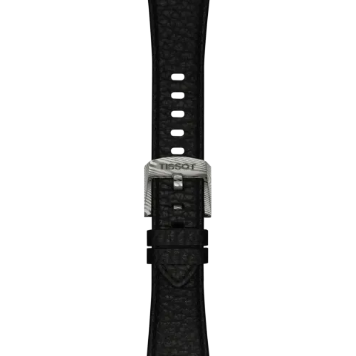 Photo montrant l'intégralité de la montre Montre Tissot PRX Acier Damas 38 mm, Cadran Gris, Bracelet Cuir Noir Grainé