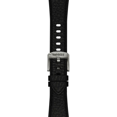 Vue de boucle de la Montre Tissot PRX Acier Damas 38 mm, Cadran Gris, Bracelet Cuir Noir Grainé