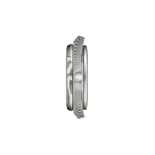 Photo montrant l'intégralité de la montre Montre Tissot PRX Acier Damas 38 mm, Cadran Gris, Bracelet Cuir Noir Grainé