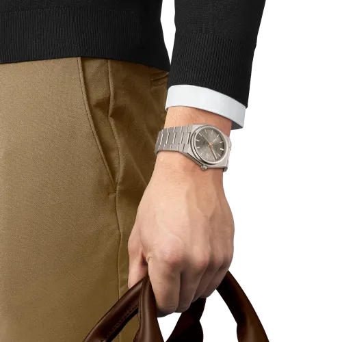 MONTRE TISSOT PRX TITANE 38 MM, CADRAN BLEU, BRACELET MÉTAL ARGENTÉ