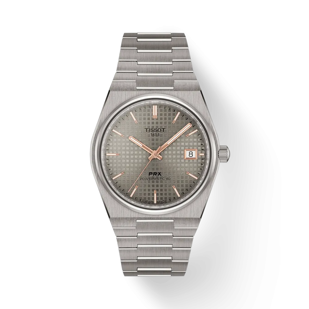 MONTRE TISSOT PRX TITANE 38 MM, CADRAN BLEU, BRACELET MÉTAL ARGENTÉ