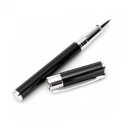 Photo montrant l'intégralité du stylo Stylo S.T. Dupont Roller D‑Initial Finition Chromé Argent Et Noir