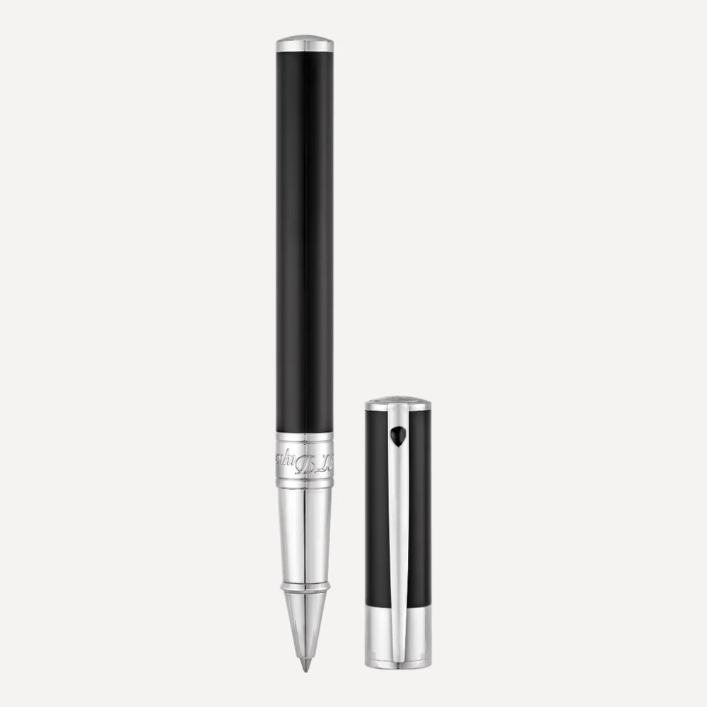 Photo montrant l'intégralité du stylo Stylo S.T. Dupont Roller D‑Initial Finition Chromé Argent Et Noir