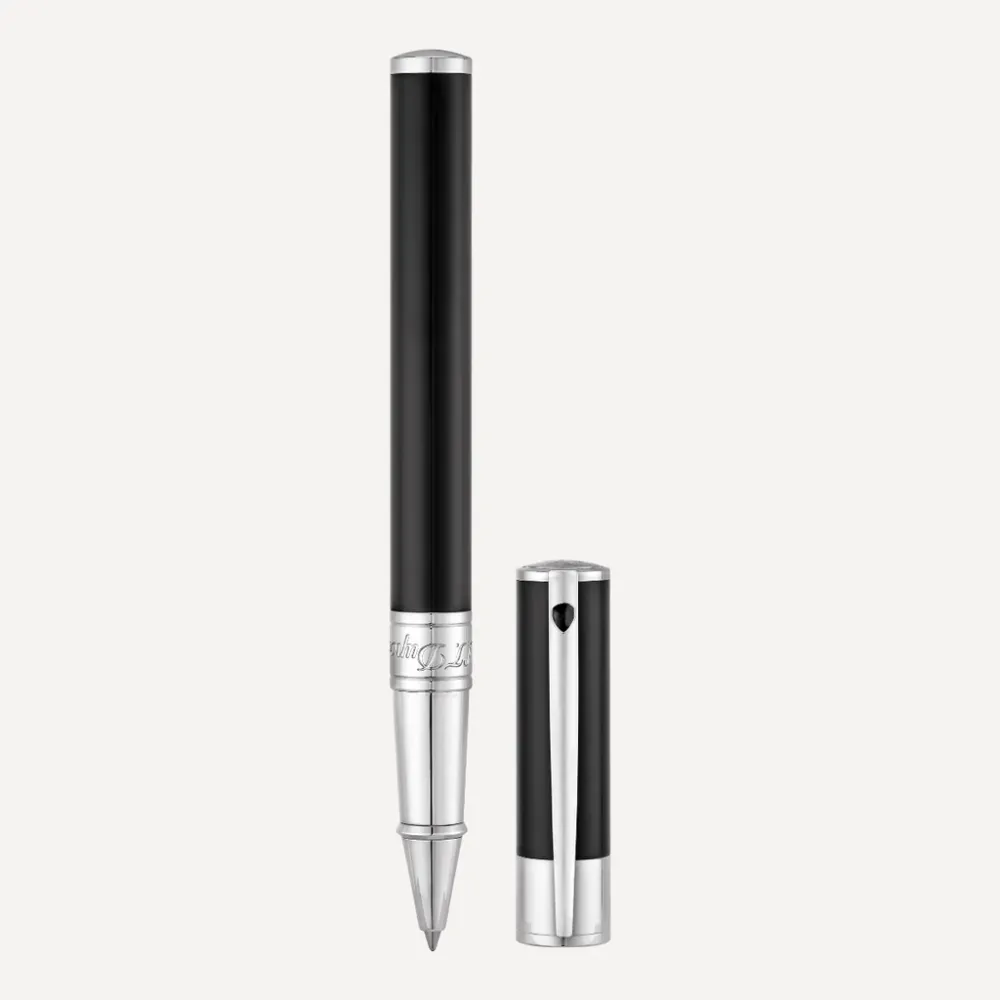 Photo montrant l'intégralité du stylo Stylo S.T. Dupont Roller D‑Initial Finition Chromé Argent Et Noir