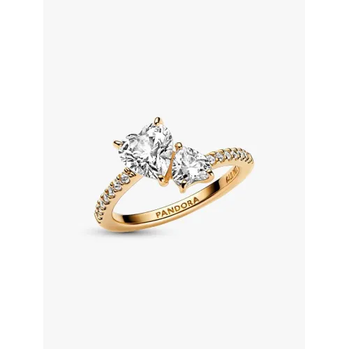 Photo présentant l’intégralité de la Pandora Bague Scintillante Cœur Double Métal Doré À L'Or 14 Carats