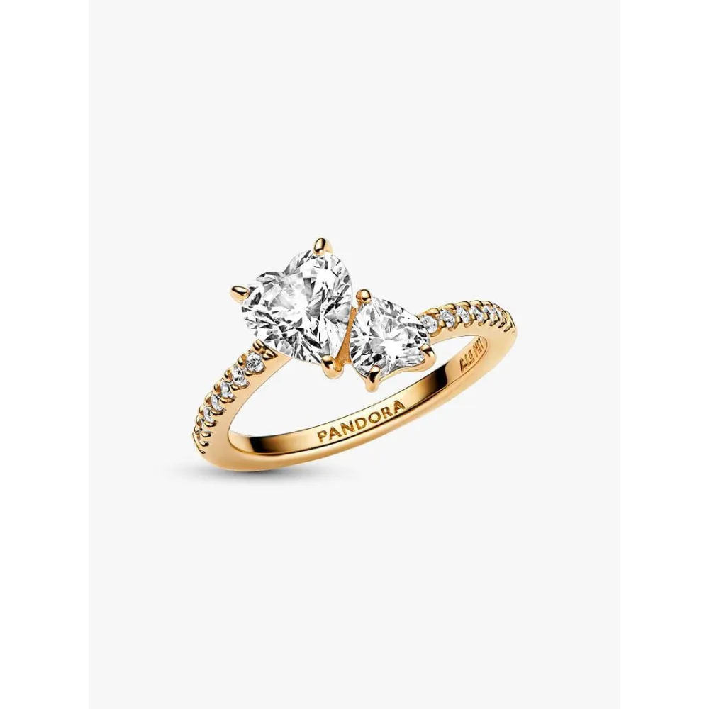 Photo présentant l’intégralité de la Pandora Bague Scintillante Cœur Double Métal Doré À L'Or 14 Carats