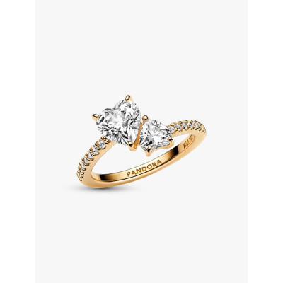 Photo présentant l’intégralité de la Pandora Bague Scintillante Cœur Double Métal Doré À L'Or 14 Carats