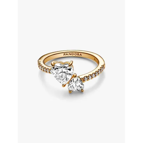 Photo présentant l’intégralité de la Pandora Bague Scintillante Cœur Double Métal Doré À L'Or 14 Carats