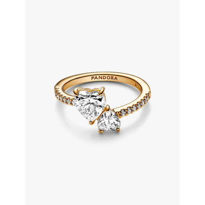 Image montrant la totalité de la Pandora Bague Scintillante Cœur Double Métal Doré À L'Or 14 Carats