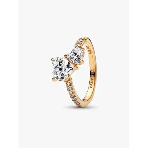 Photo présentant l’intégralité de la Pandora Bague Scintillante Cœur Double Métal Doré À L'Or 14 Carats