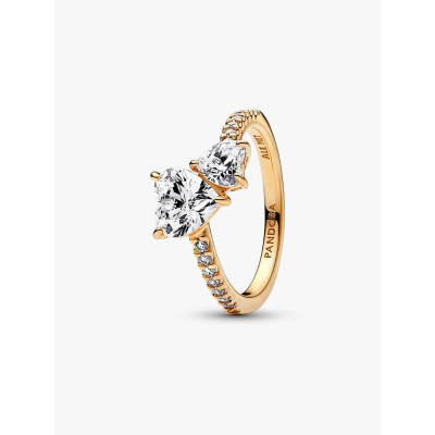 Visuel illustrant l’ensemble de la Pandora Bague Scintillante Cœur Double Métal Doré À L'Or 14 Carats